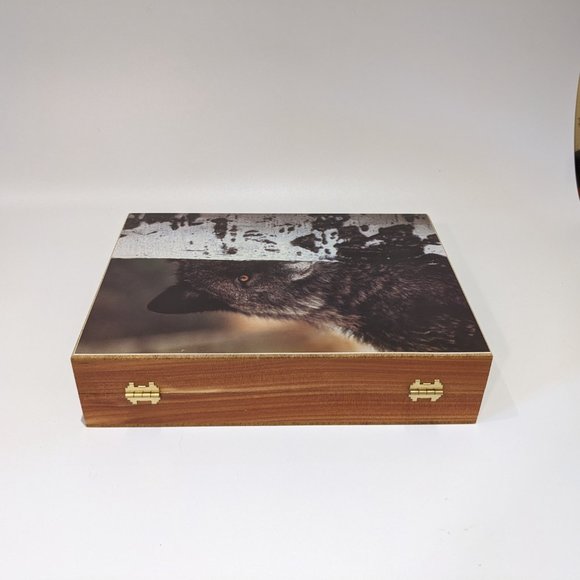 Gorgeous Black Lone Wolf Cedar Keepsake Jewelry Box - Picture 3 of 5